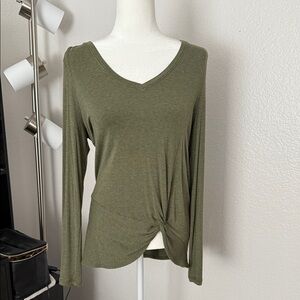 CAbi Olive Long Sleeve Knot Front Top